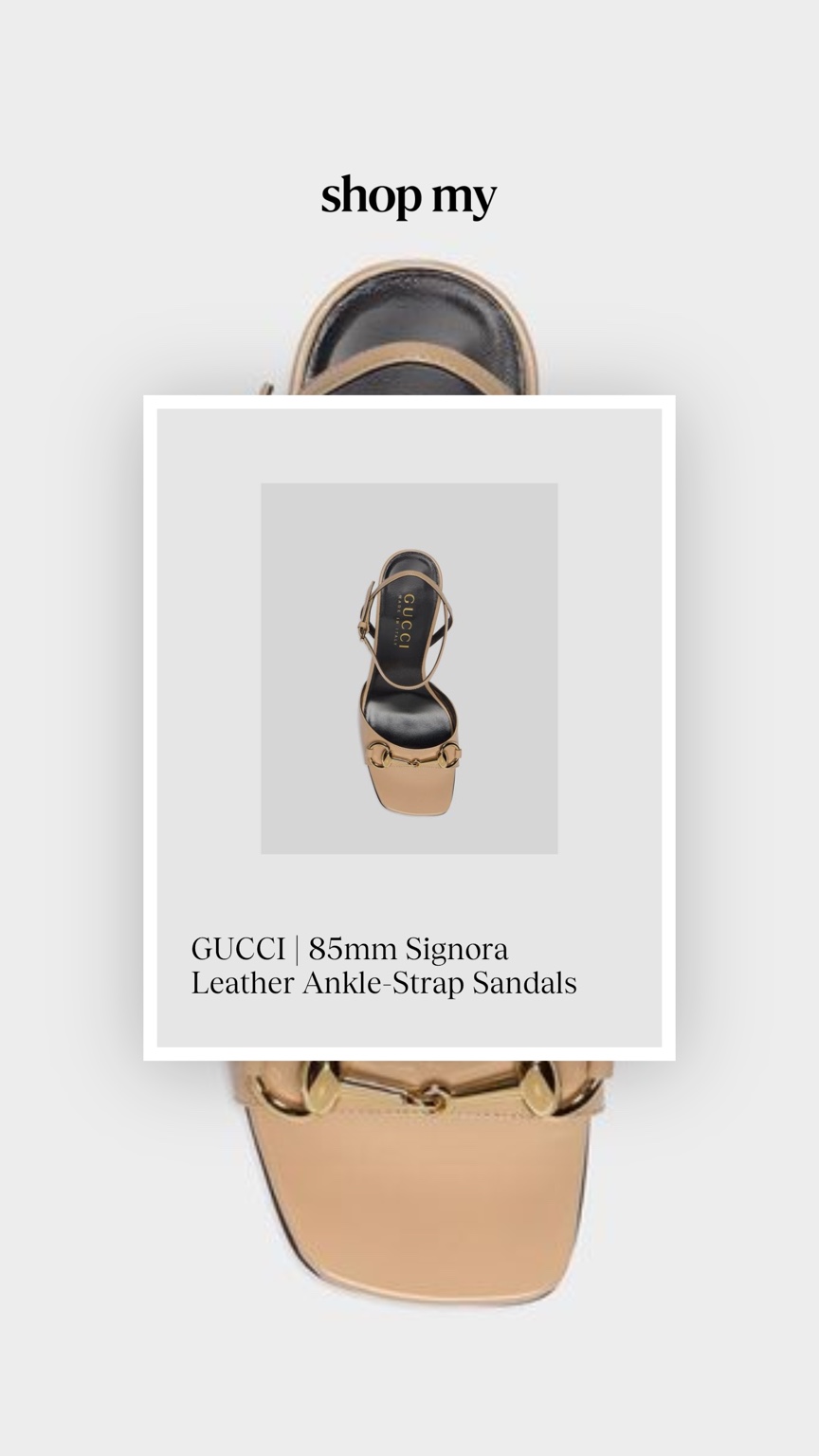 Gucci Signora 85mm leather ankle-strap sandals in tan with gold-tone horsebit detail.