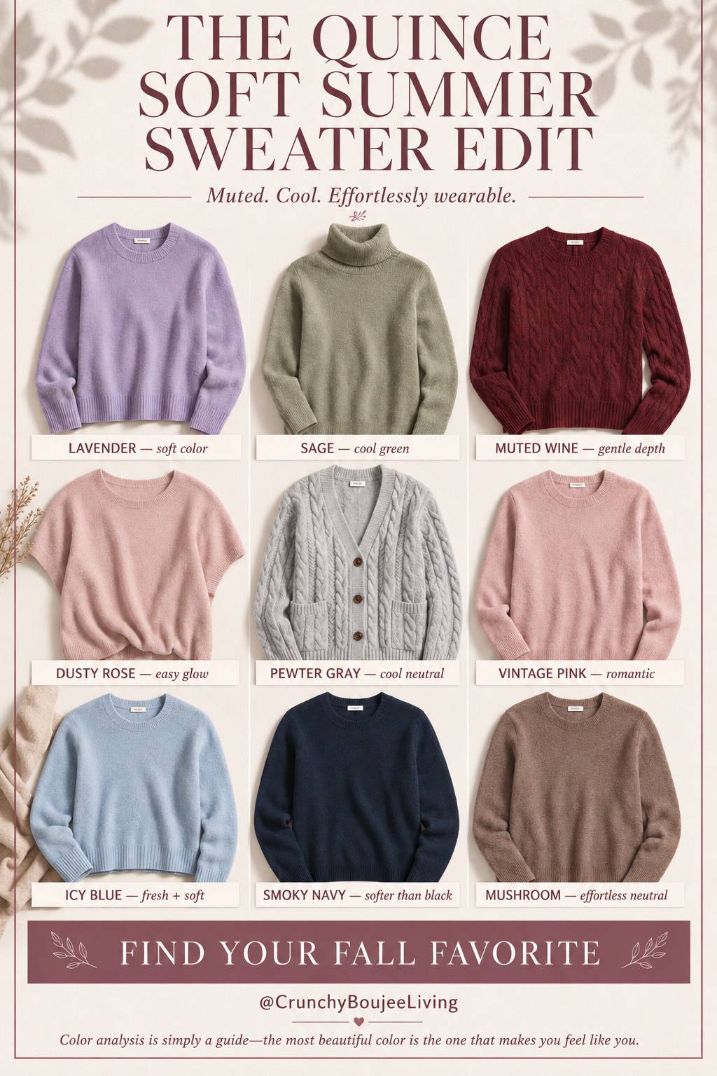 Soft Summer sweater options in muted fall colors